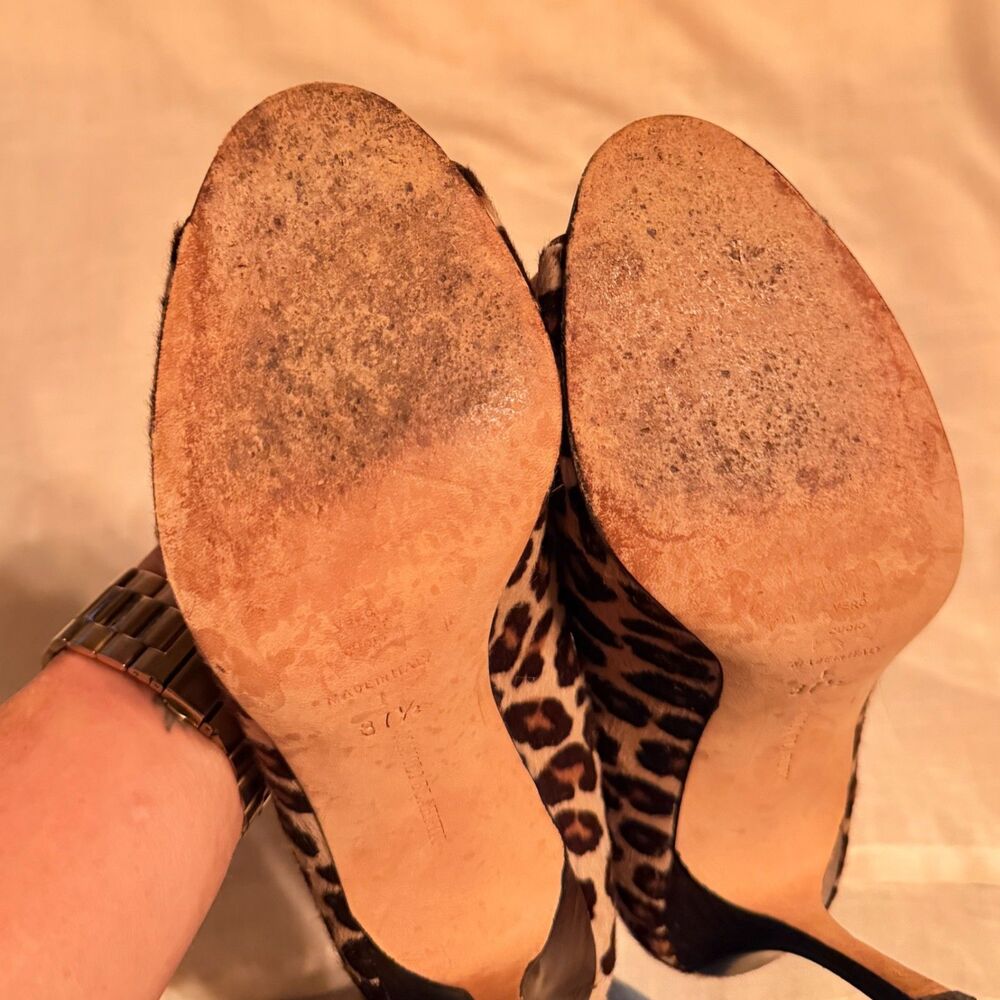 Manolo Blahnik calf hair leopard print peep toe stiletto heels 7 - Picture 10 of 10